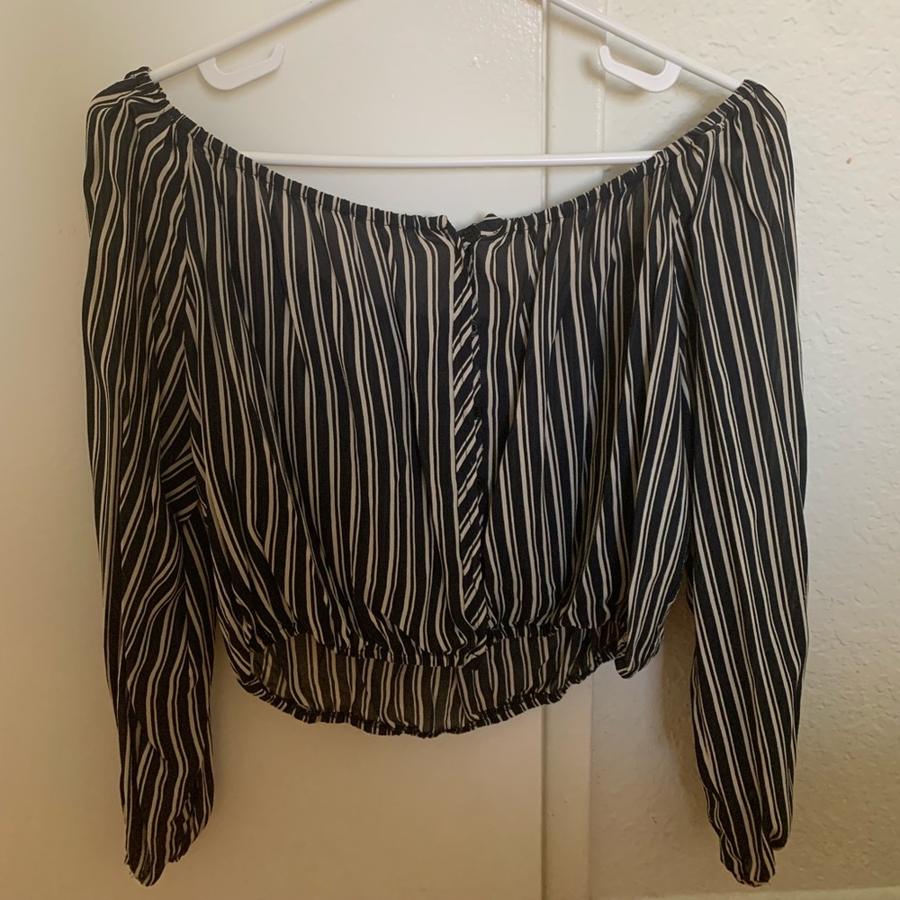 Reformation striped off the shoulder blouse